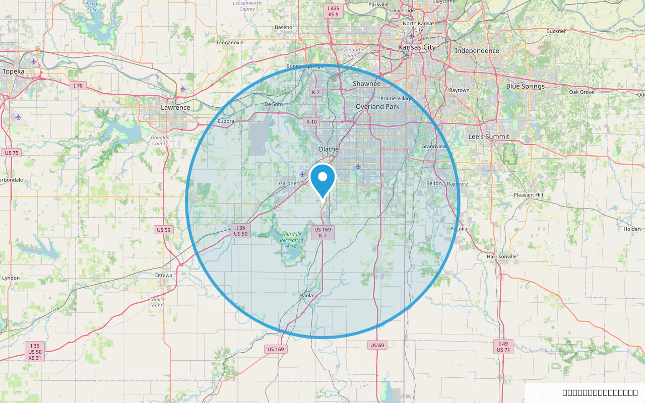 Map of the Elite Dumpsters service area around Spring Hill, KS